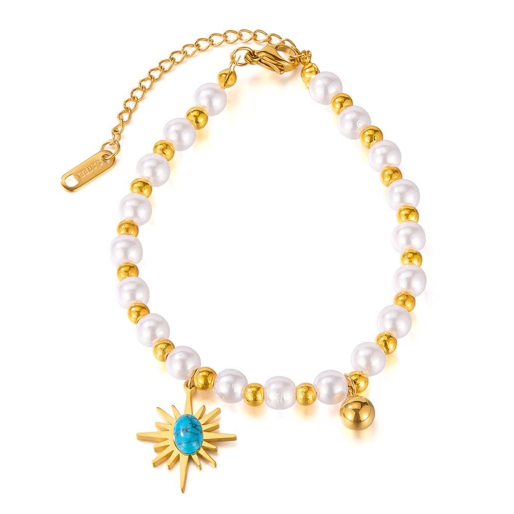 Pulseira Vintage Pearl em aço inoxidável para mulheres