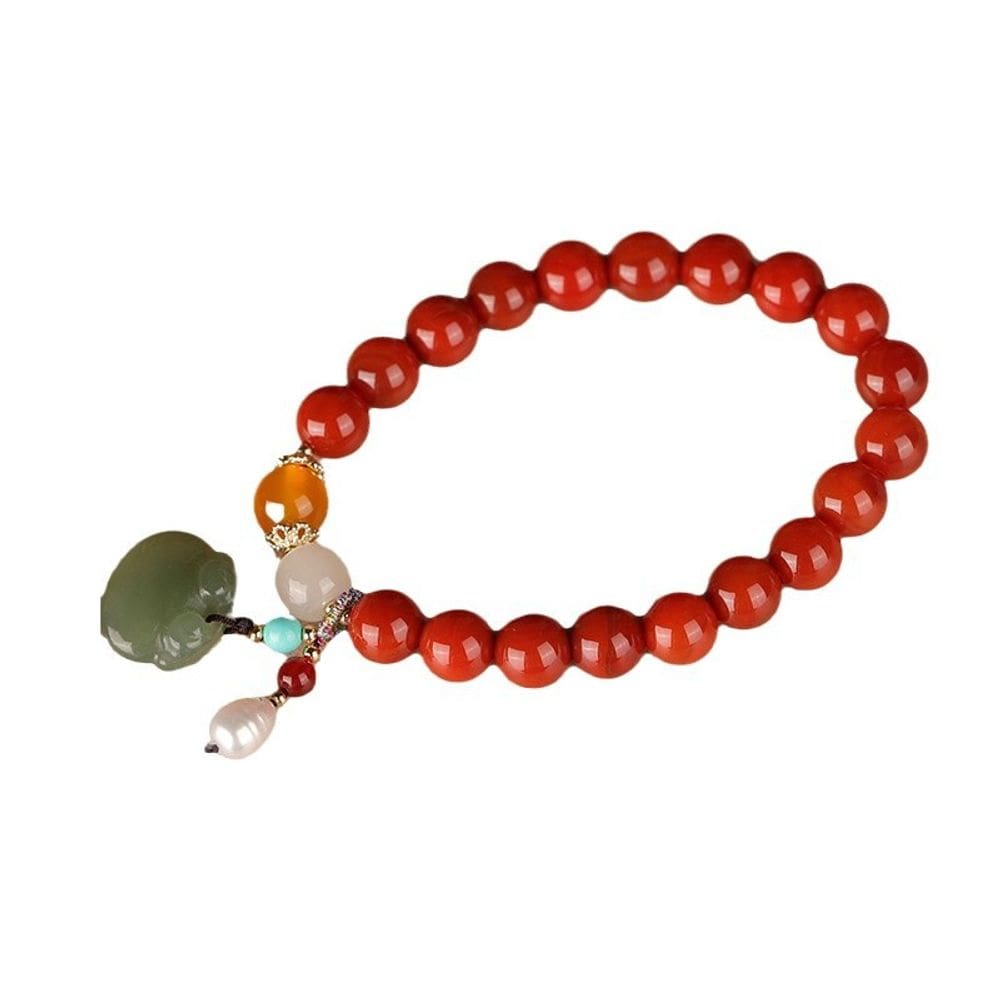 Pulseira natural de ágata vermelha do sul para mulheres, feita à mão com miçangas