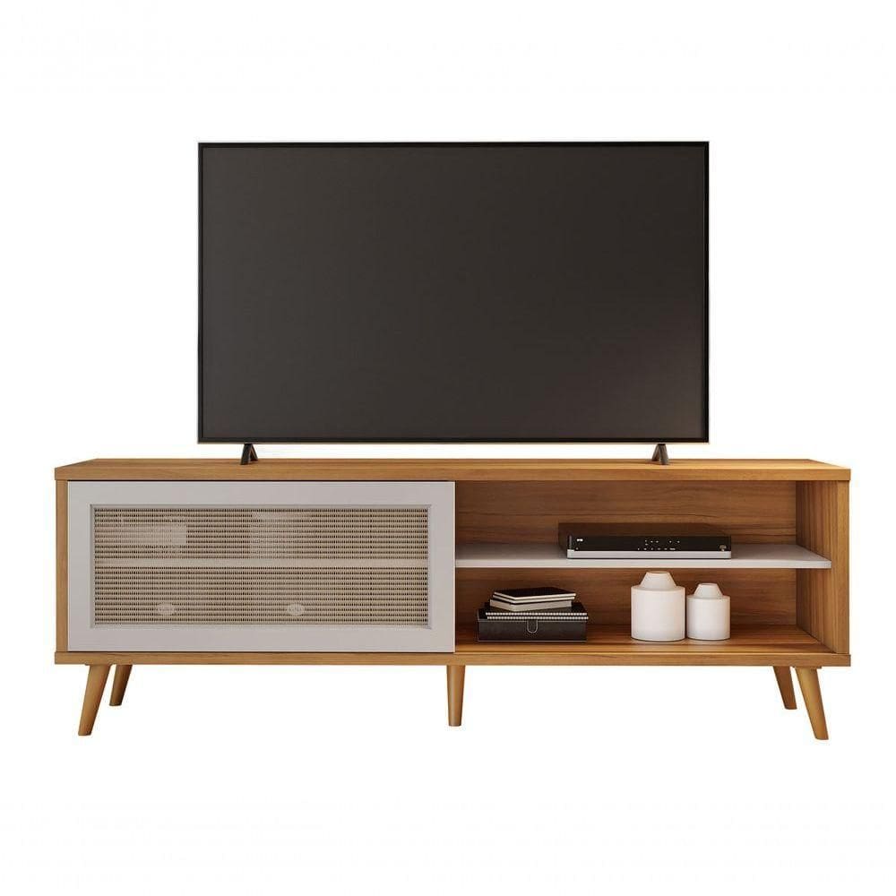 Rack Bancada Arkansas Freijó Com Off White - Moveisaqui