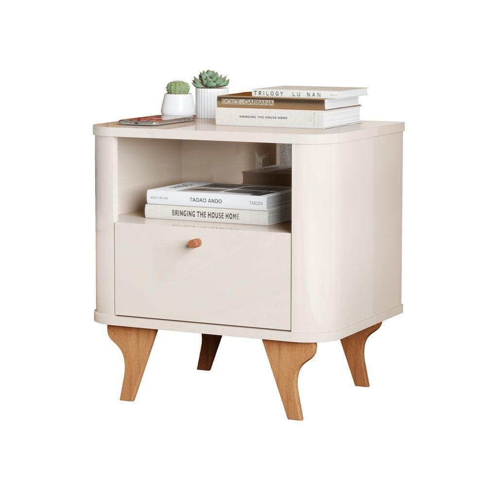 Mesa De Cabeceira Aruma Slim Com Cantos Arredondados Off White