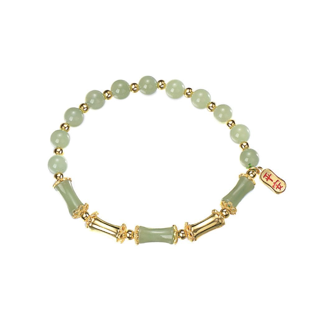 Pulseira Nephrite Jade para mulheres com design de tubo de bambu