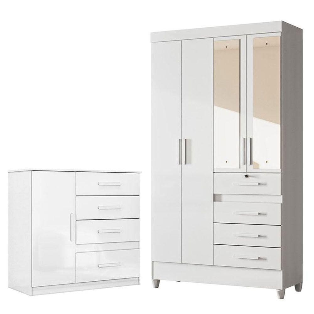 Guarda Roupa Infantil Sobral Com Espelho E Cômoda Vênus Branco Flex - Moval