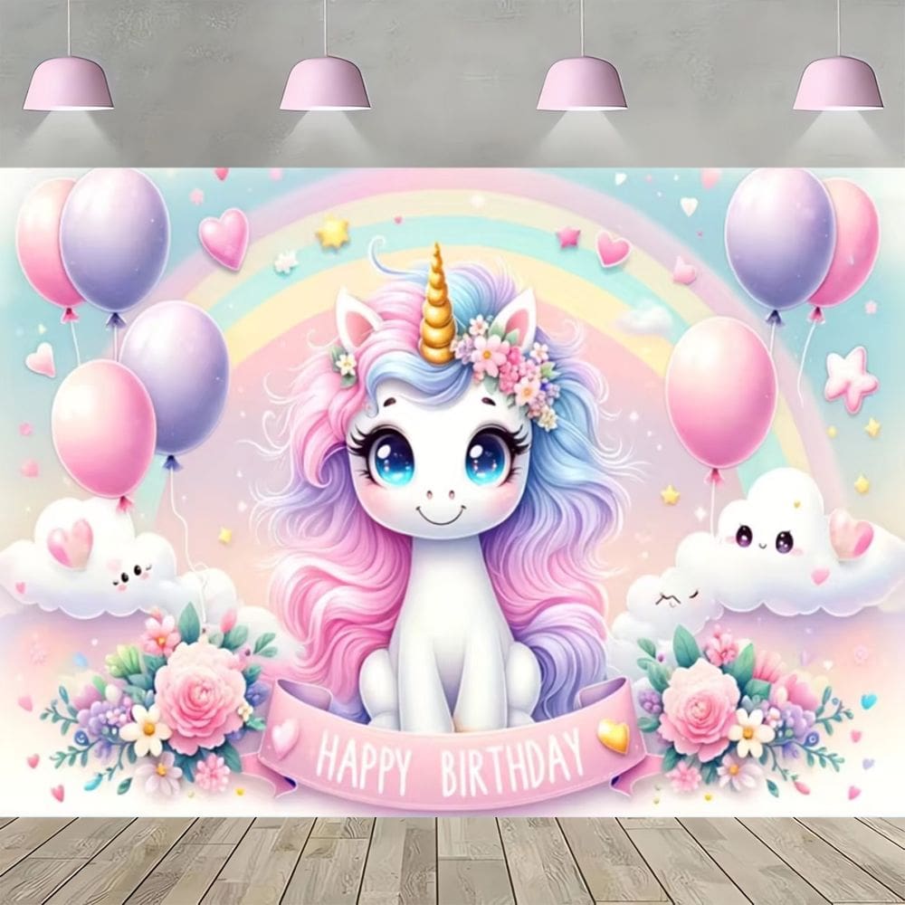 Tapeçaria suspensa na parede, festa de aniversário de unicórnio, 150 cm x 100 cm