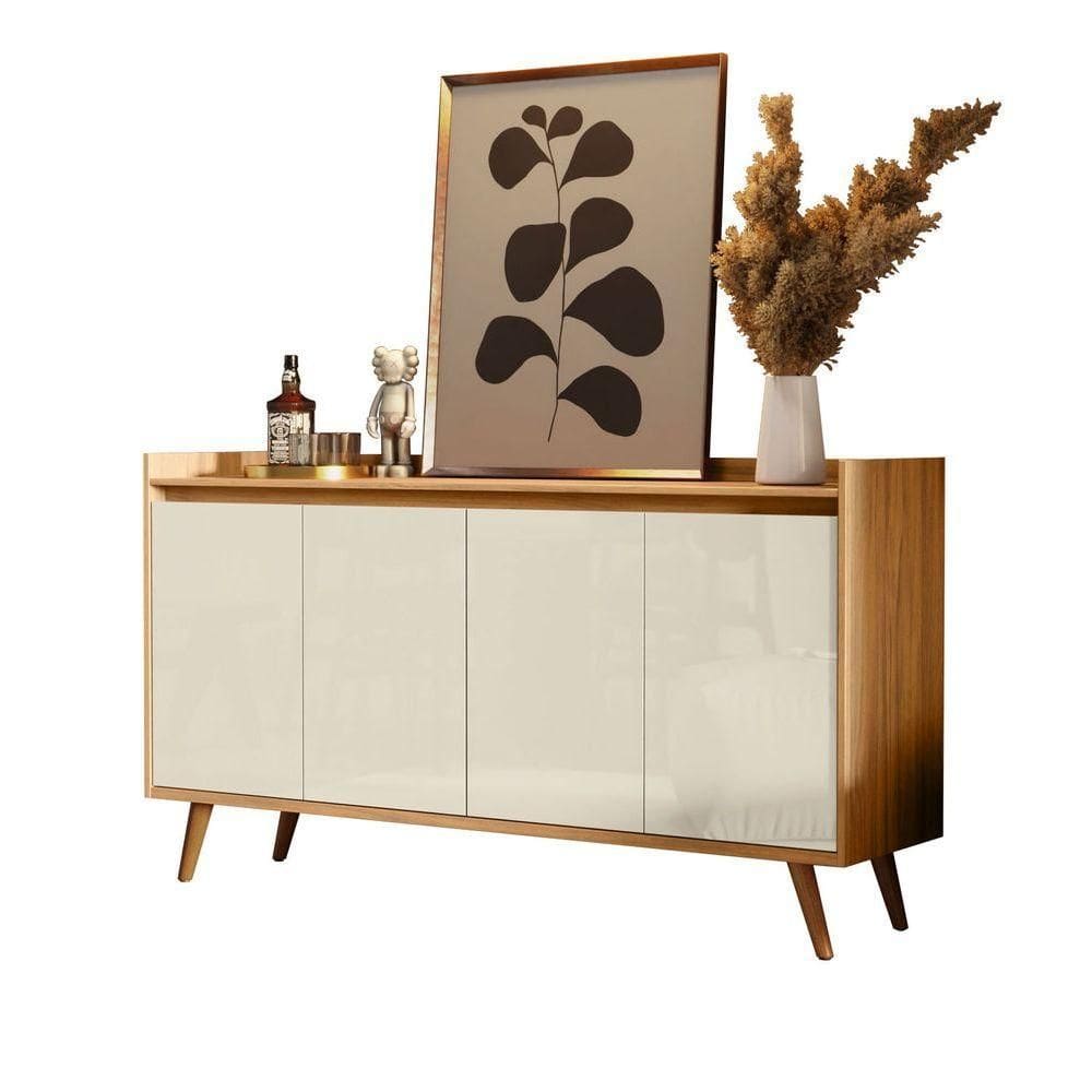 Buffet Aparador Retrô Delux 4 Portas Freijó Com Off White - Moveisaqui