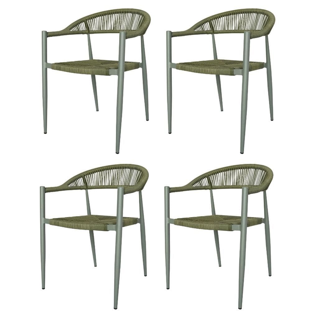 Kit 4 Cadeiras Empilhável Laguna Trancoso Fratini Aluminio Assento Trama Corda Náutica Verde