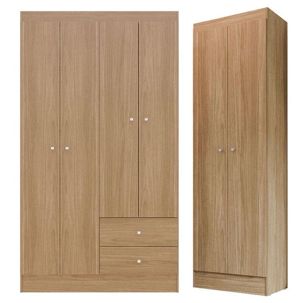 Guarda Roupa Solteiro Versa 4 Portas Com Armário Multiuso Aura Freijó Fosco - Kits Paraná