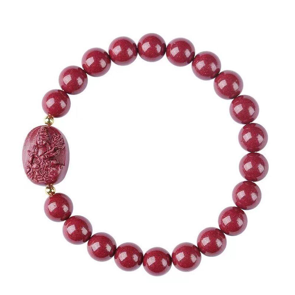 Pulseira de miçangas de cinábrio com escultura de Buda Guardião de 10 mm