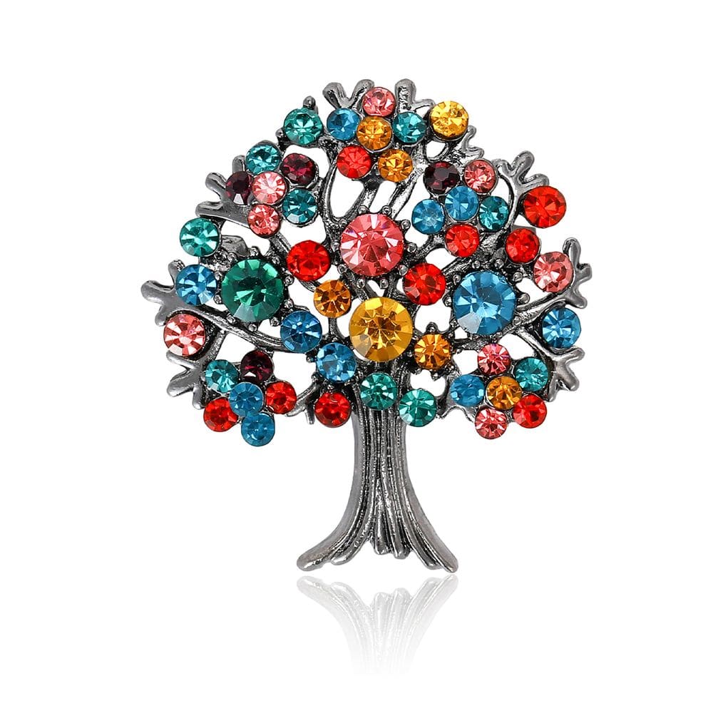 Broche de strass colorido Tree of Life Alloy 4,2 x 4,7 cm