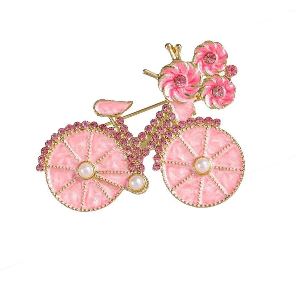 Broche de bicicleta rosa encantadora com design de flores para mulheres