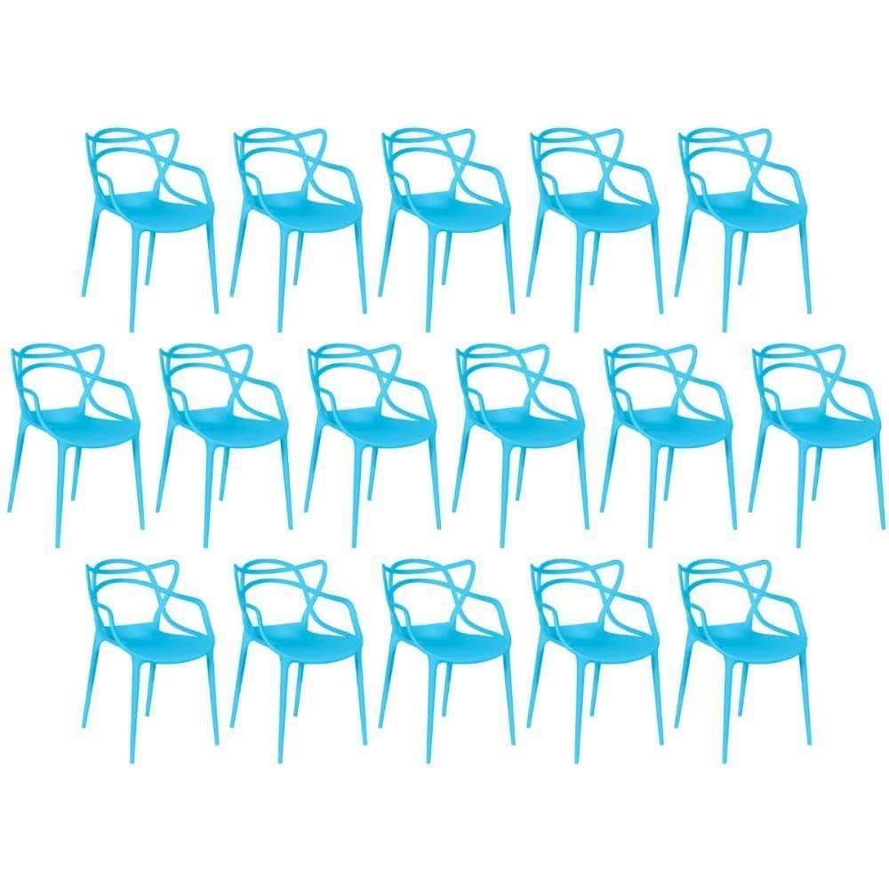 Kit 16 Cadeiras De Jantar Allegra Design Empilhável - Azul
