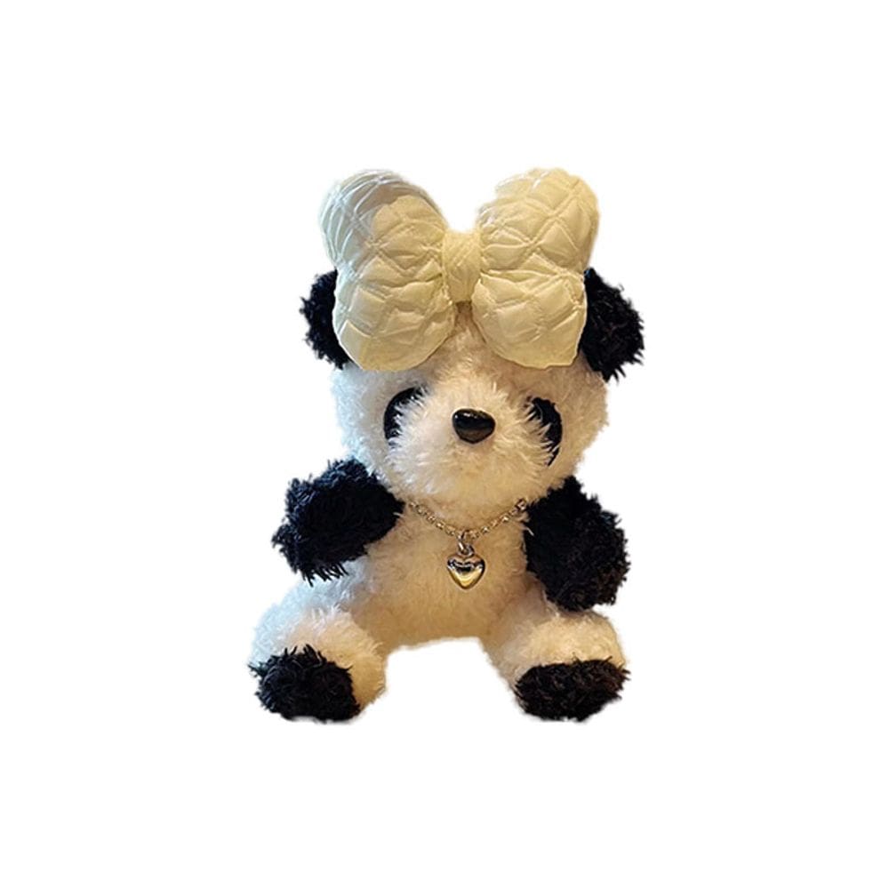 Chaveiro de pelúcia Cute Panda para mulheres com laço e pingente de coração