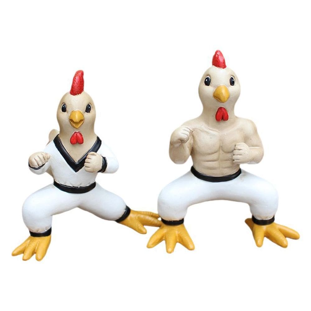 Conjunto de estátuas para decoração de jardim Kung Fu Chicken Resin 260g