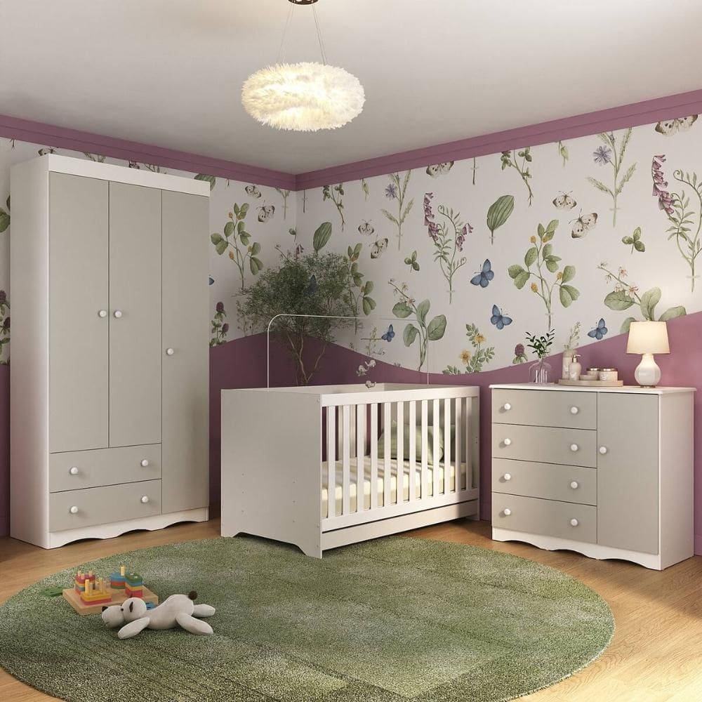 Quarto de Bebê Completo com Berço Americano 3 em 1 p/Colchão 130x70cm Realeza Multimóveis MP4591