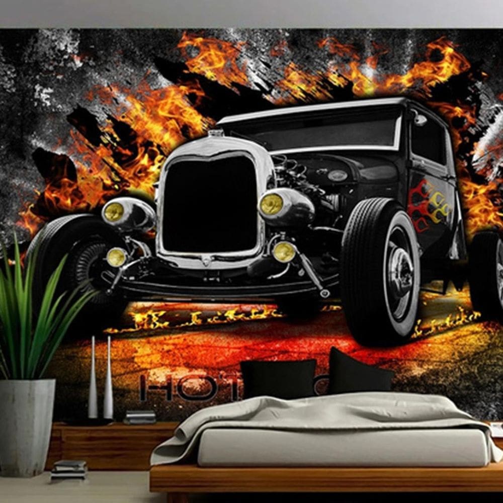 Tapeçaria para pendurar na parede Carro Vintage Retro Hot Rod 150x130cm