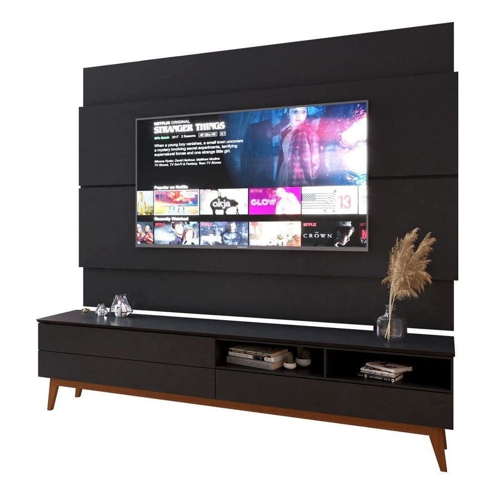 Rack Com Painel Wall Preto - Moveisaqui