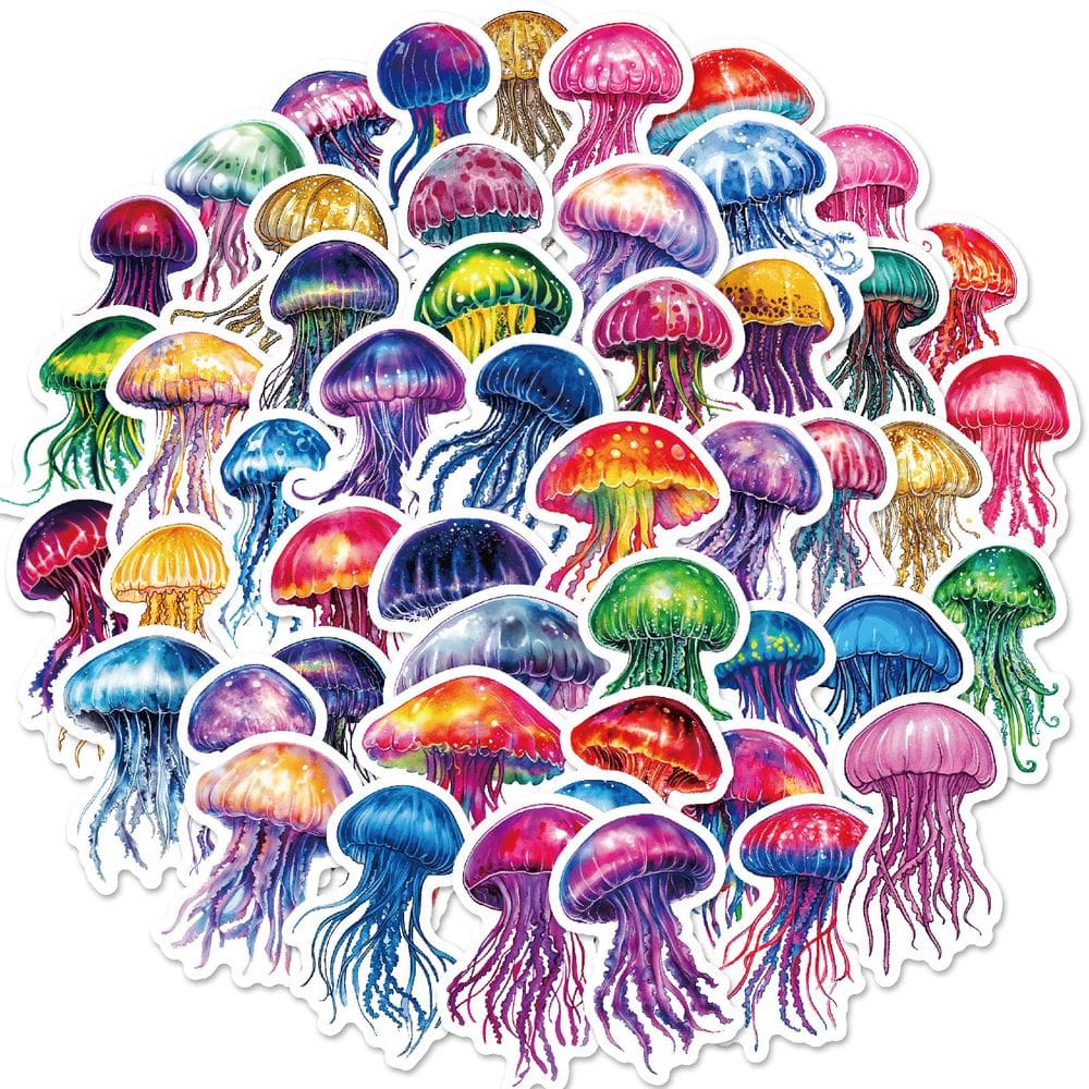 Adesivos de 50 peças de medusas coloridas para crianças e adultos, oceano
