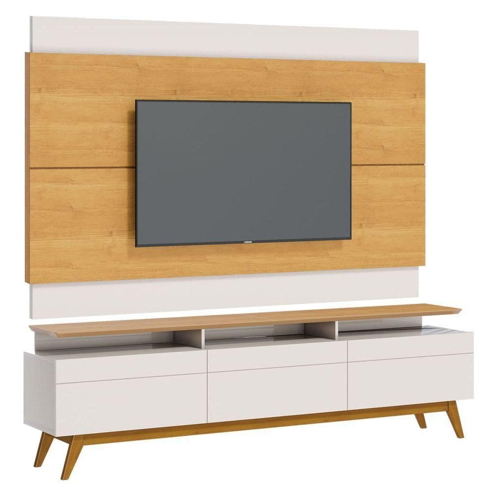 Rack Com Painel Classic +3g Com Led Nature Com Off White - Imcal Móveis