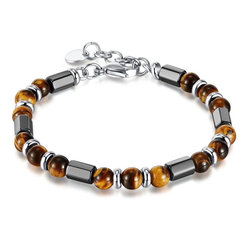 Pulseira Geometric Tiger Eye Bead para homens em aço inoxidável