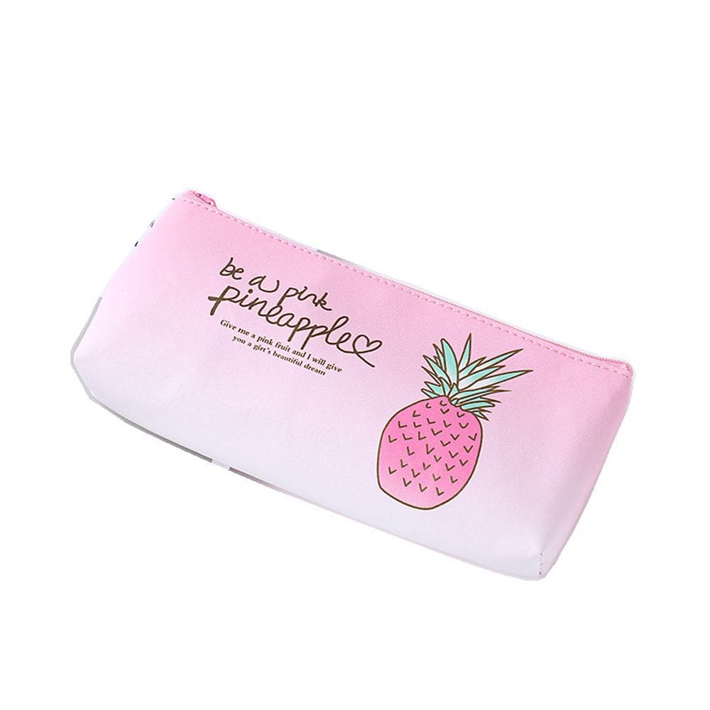 Estojo de lápis Creative PineFruits de couro PU de grande capacidade