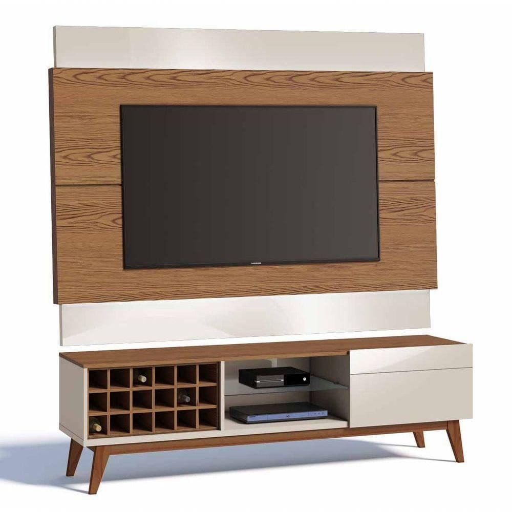 Rack Com Painel Classic Ad Freijó Com Off White - Imcal Móveis