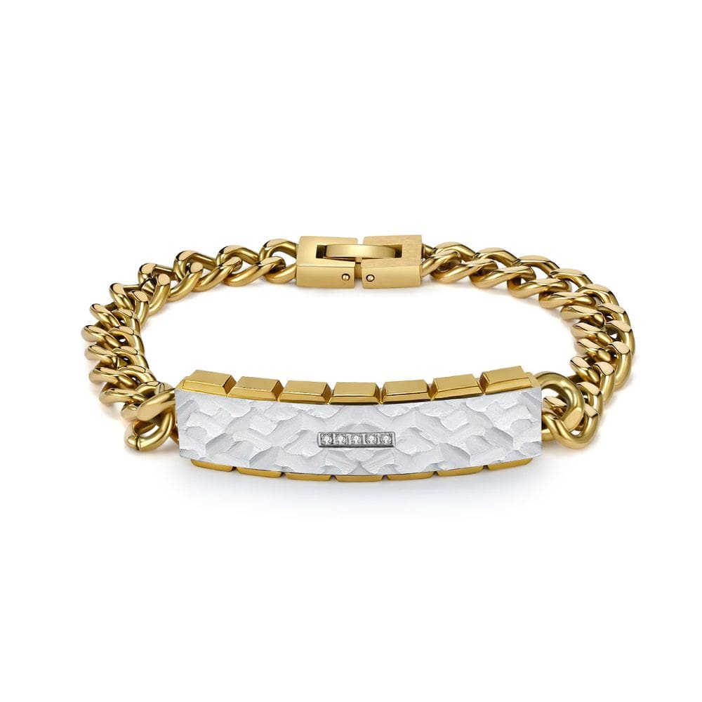 Pulseira de aço inoxidável para homens de 21 cm com textura martelada