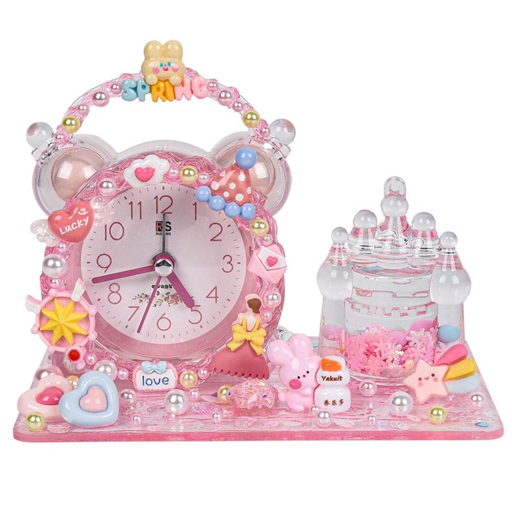 Despertador DIY feito à mão, rosa fofo com doces para crianças