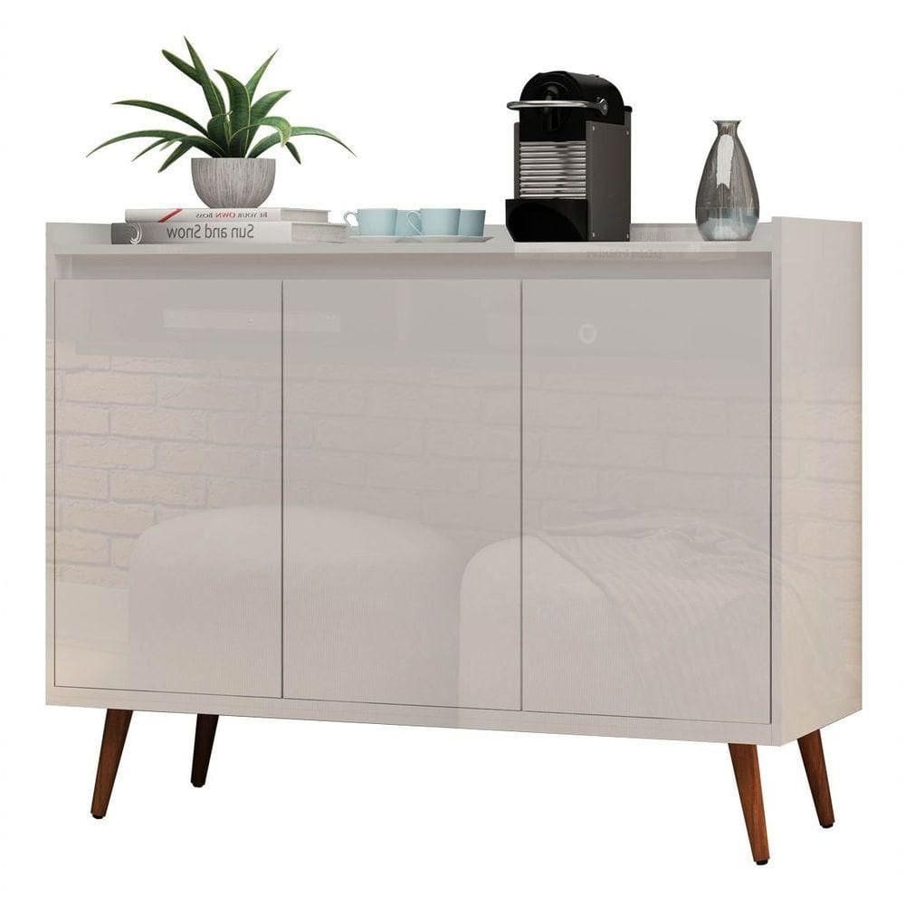 Buffet Aparador Retrô Delux 3 Portas Branco Gloss - Moveisaqui