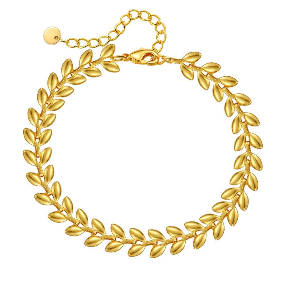 Pulseira feminina em folha de aço inoxidável com acabamento em ouro 18K