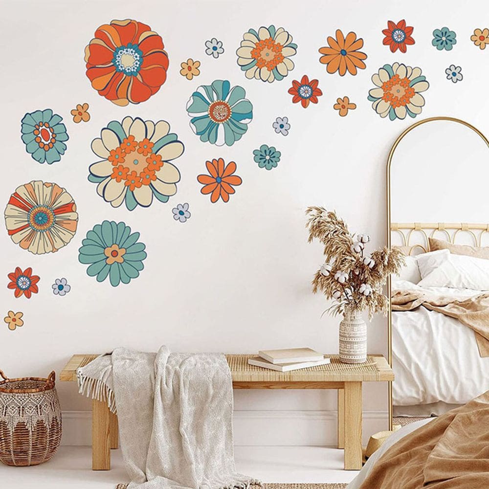 Adesivos de parede florais coloridos com padrão de flores em PVC 30x90cm