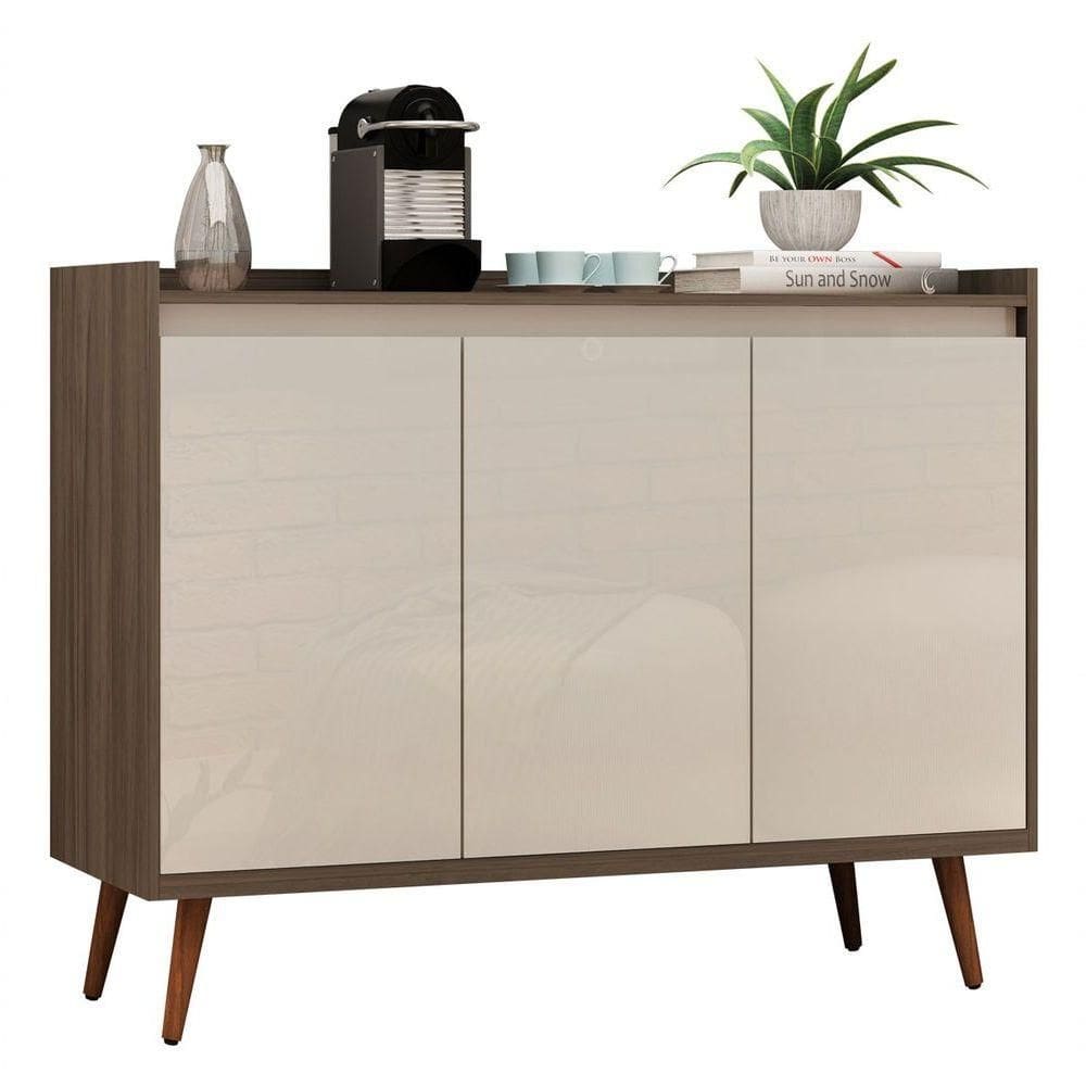 Balcao Buffet Retrô Delta 3 Portas Malbec Com Off White - Moveisaqui
