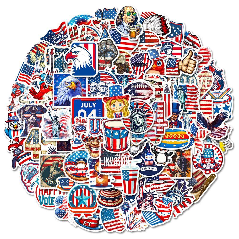 Adesivos de vinil impermeável do Dia da Independência dos EUA, 100 unidades