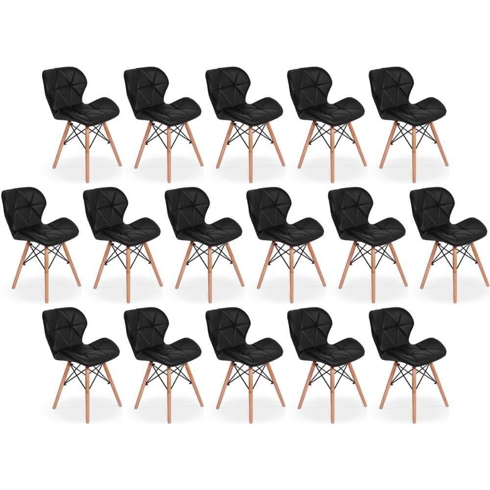 Kit 16 Cadeiras De Jantar Charles Eames Slim Wood Estofada - Preto