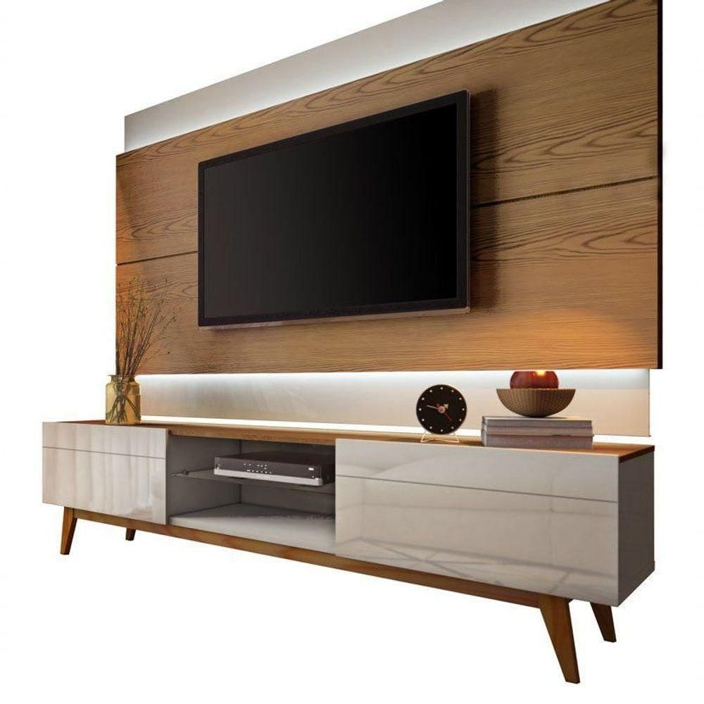 Rack Com Painel Classic 2g Com Led Freijó Com Off White - Imcal Móveis