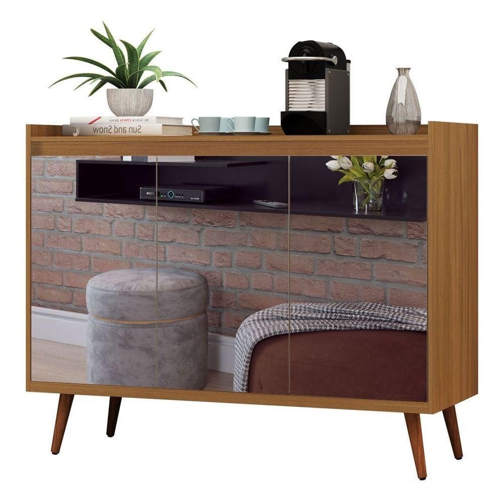 Buffet Aparador Retrô Com Espelho Delux 3 Portas Freijó - Moveisaqui