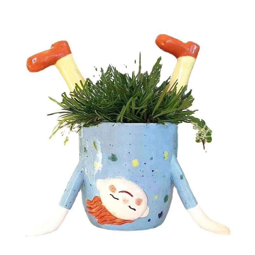 Suporte de mão Flowerpot Creative Cartoon Girl em resina 1 kg 20 cm