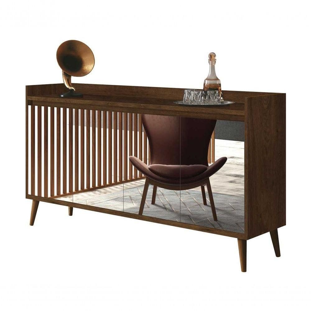 Buffet Aparador Retrô Com Espelho Clássico 4 Portas Malbec - Moveisaqui