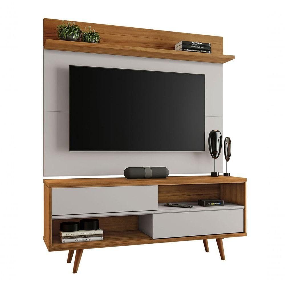 Rack Com Painel Assimério Off White Com Freijó - Moveisaqui