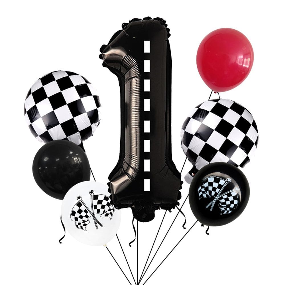 Conjunto de balões Racing Theme Foil Number 1 x7 Checkered Flag