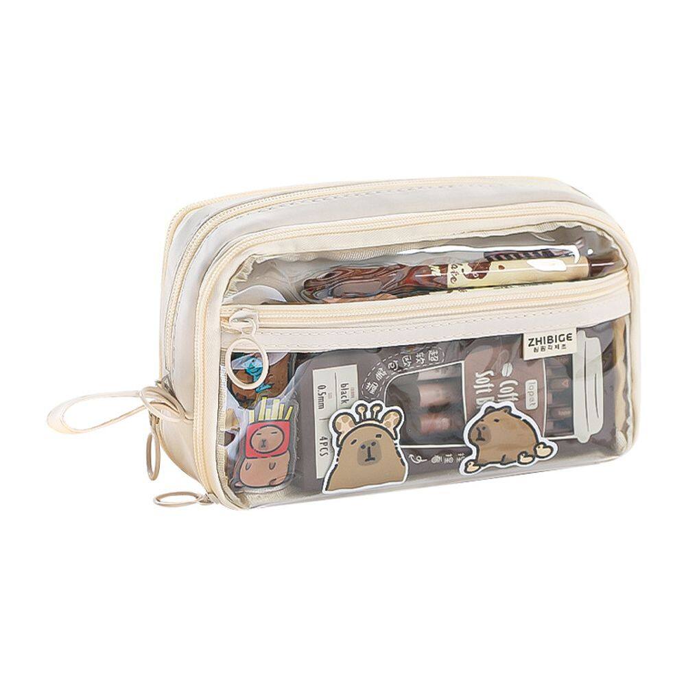 Estojo de lápis transparente de grande capacidade com design de capivara