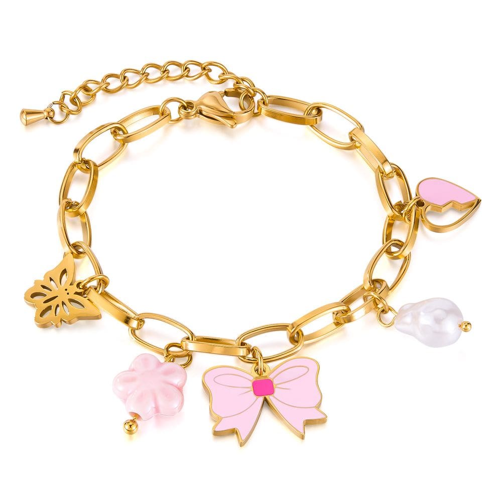 Pulseira Charm Fashion for Women em aço inoxidável, placa dourada