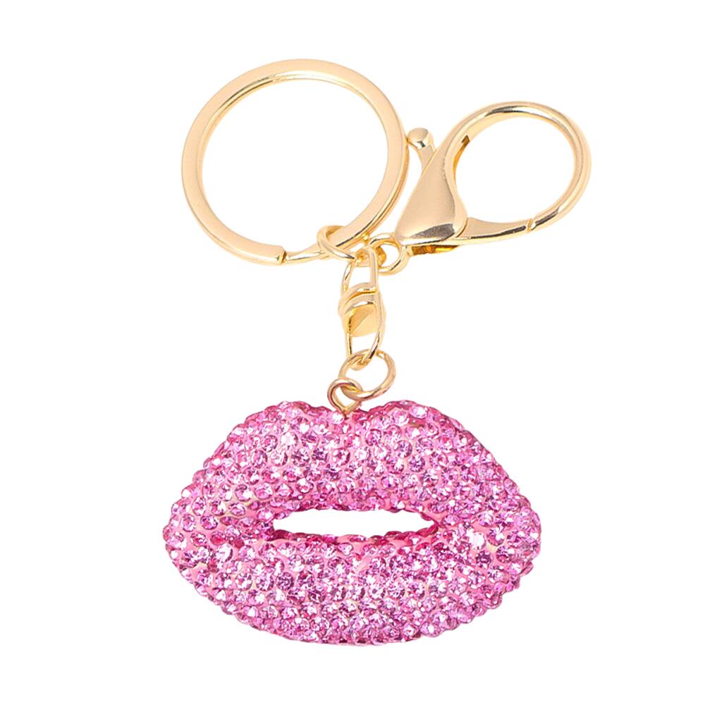 Chaveiro de strass de dupla face Pink Sparkling Lip De