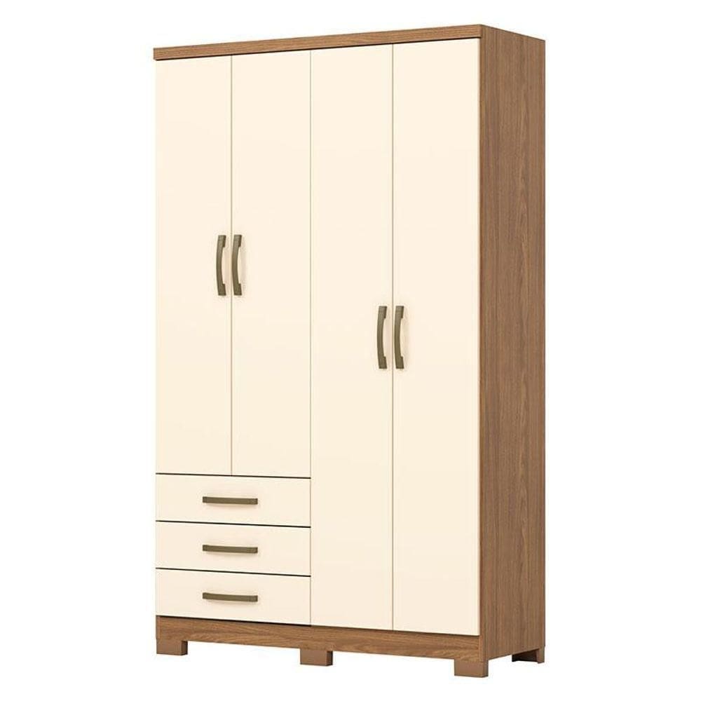 Guarda Roupa Solteiro City 4 Portas 3 Gavetas Nature Off White - Henn
