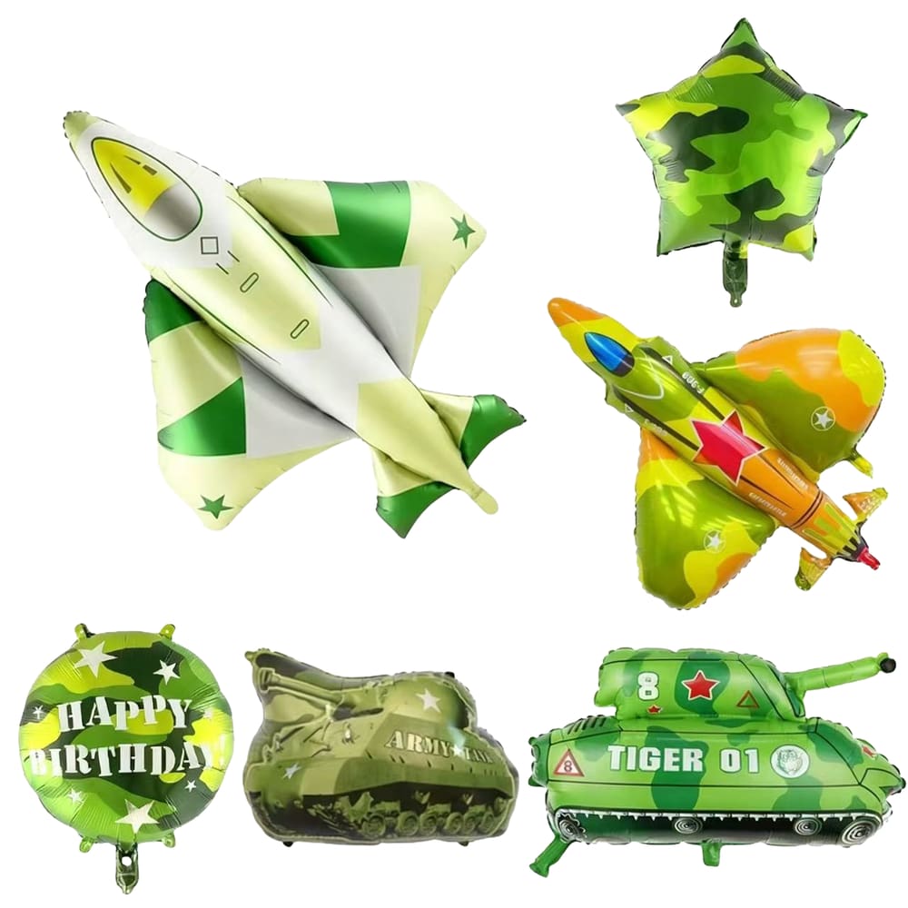 Conjunto de balões metalizados com tema militar, 6 unidades de jato de camuflagem