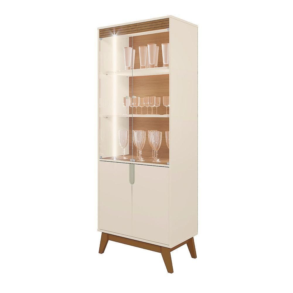 Cristaleira Moderna Paraty 4 Portas Vidro 2 Estante Off White Com Amendoa