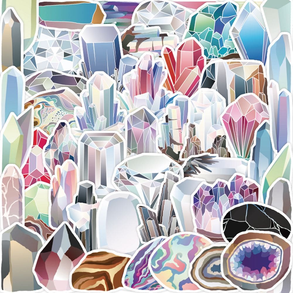 Pacote de adesivos com tema de pedras preciosas e cristais, 50 unidades de decalques de vinil