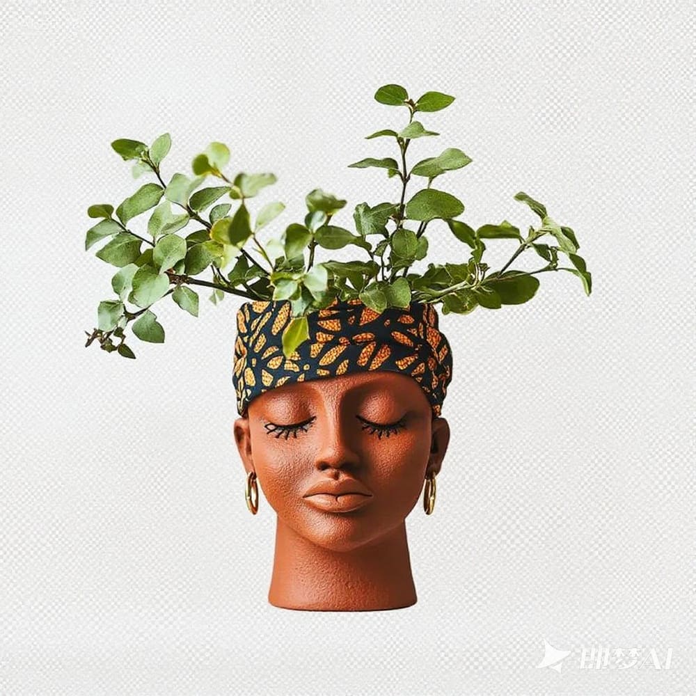 Plantador de cabeça de deusa africana de resina de vaso de flores 1 kg 15x10x10cm