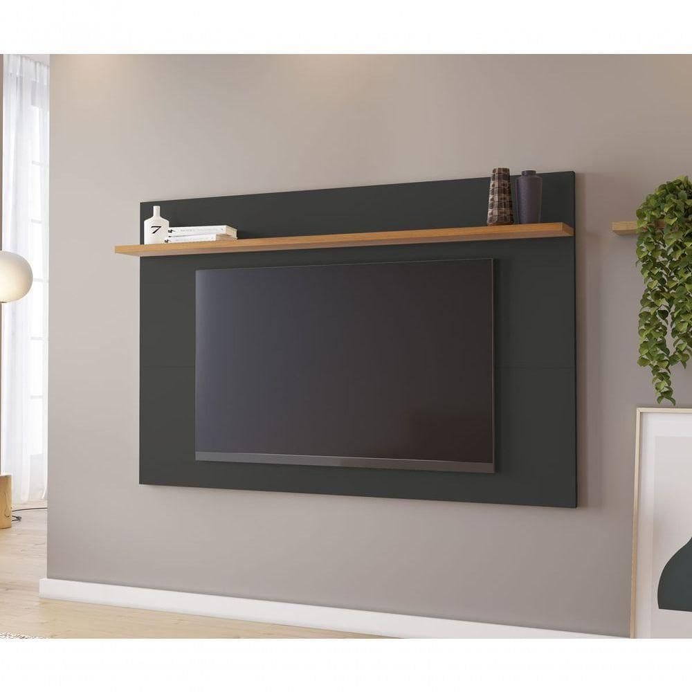 Painel Para Tv Arkansas Preto Com Freijó - Moveisaqui