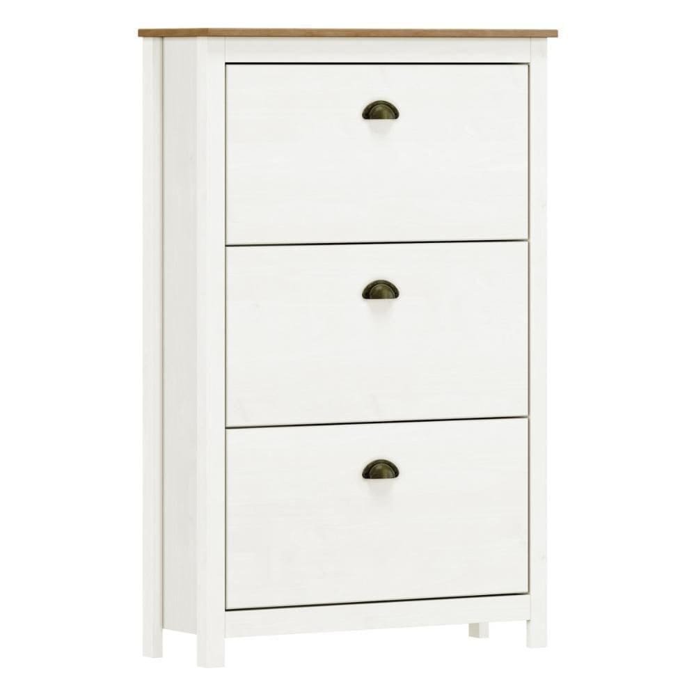 Sapateira De Madeira 3 Gavetas Linha Topázio - Branco/freijó