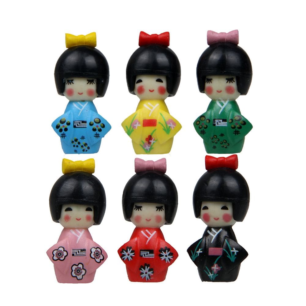 Conjunto de bonecos para decoração de jardim, quimono colorido para meninas x6 em PVC