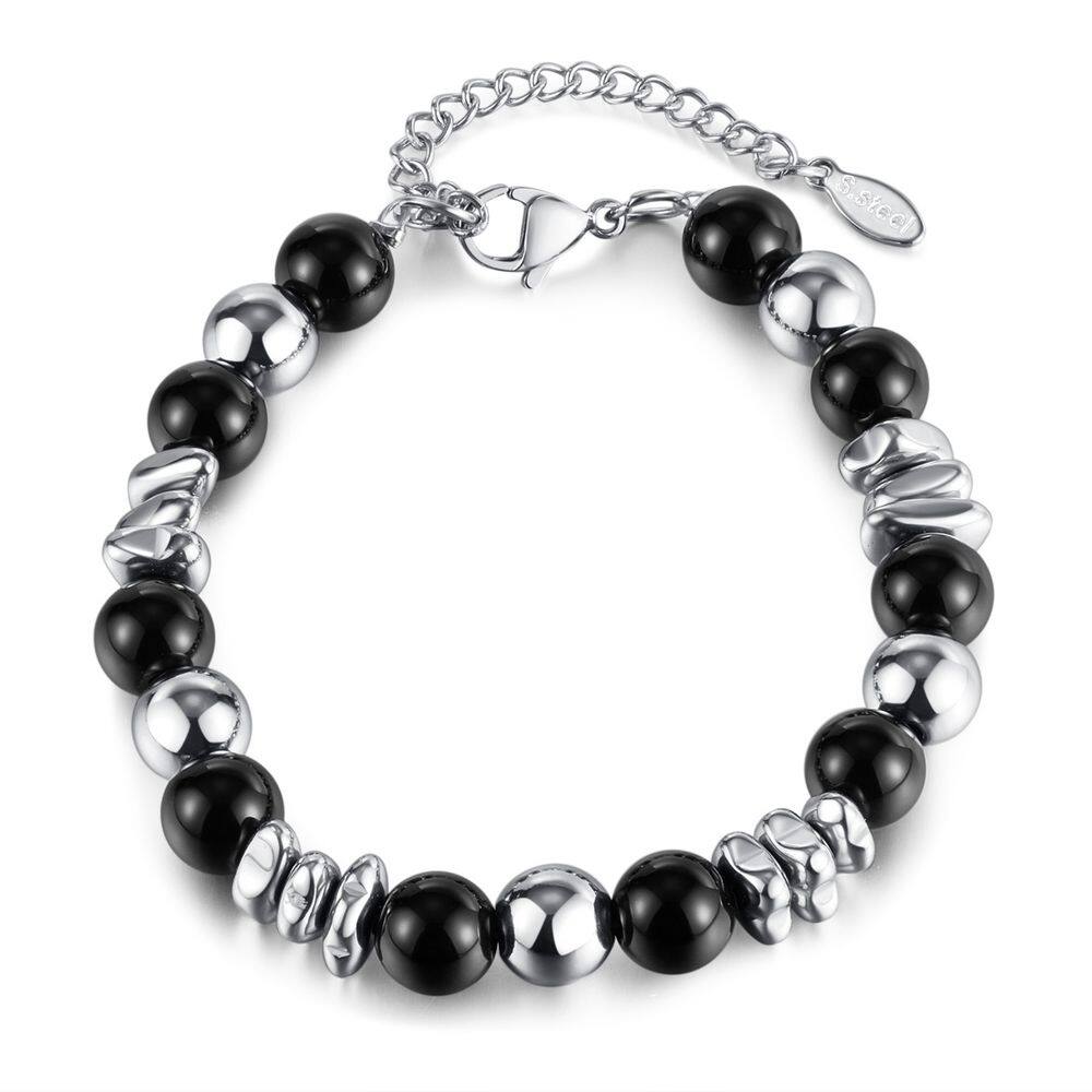 Pulseira de miçangas de aço inoxidável para homens e mulheres 180+50mm
